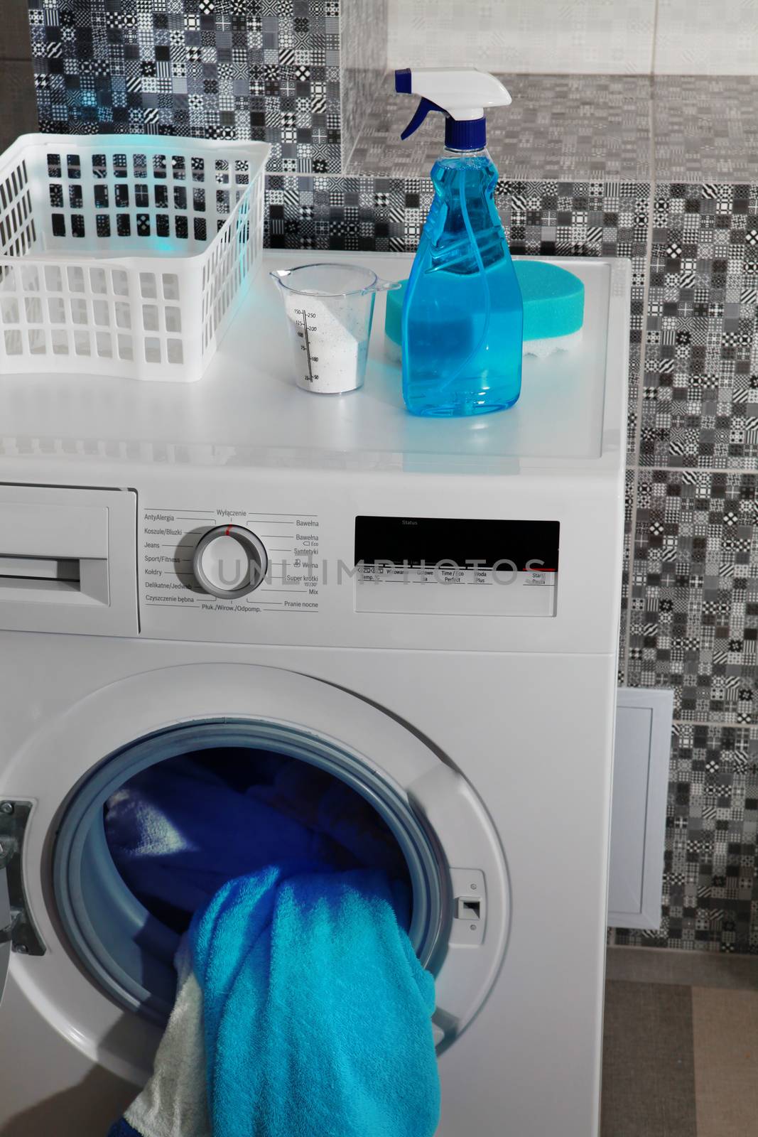 part of washing machine and laundry powder for washing