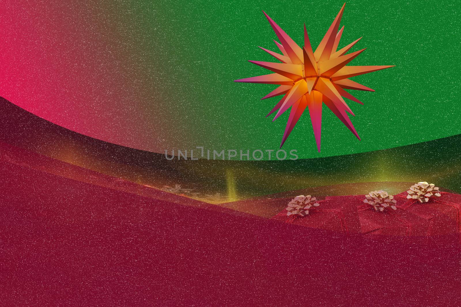 Lighted Christmas star on a background with color gradient