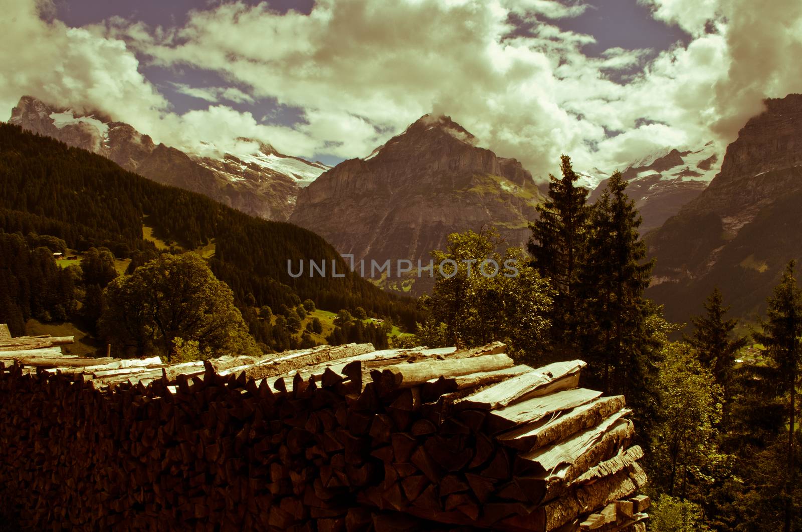 The Alps in Switzerland, high peaks steep valleys, Swiss Alps in Berner Oberland