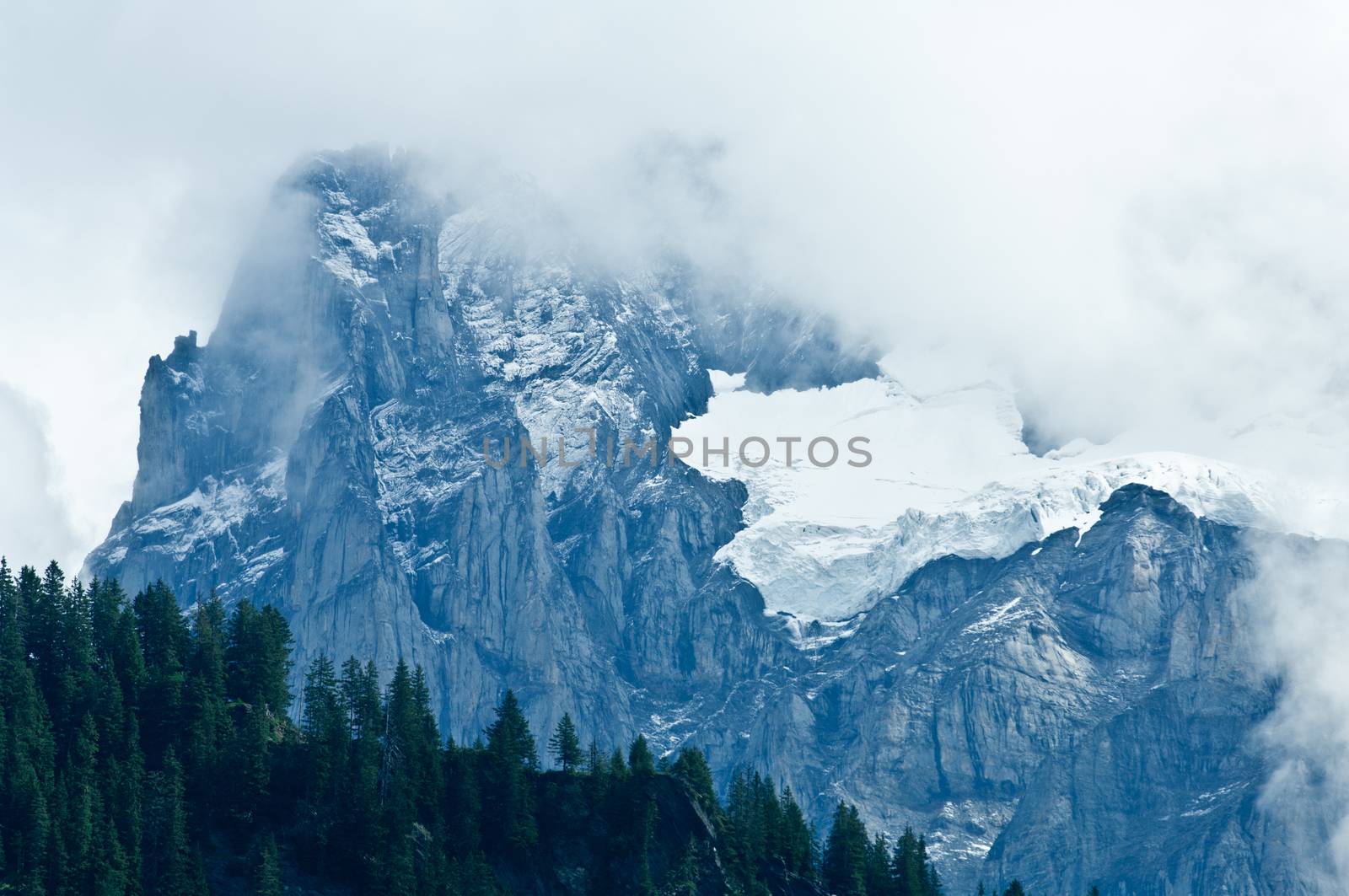 The Alps in Switzerland, high peaks steep valleys, Swiss Alps in Berner Oberland