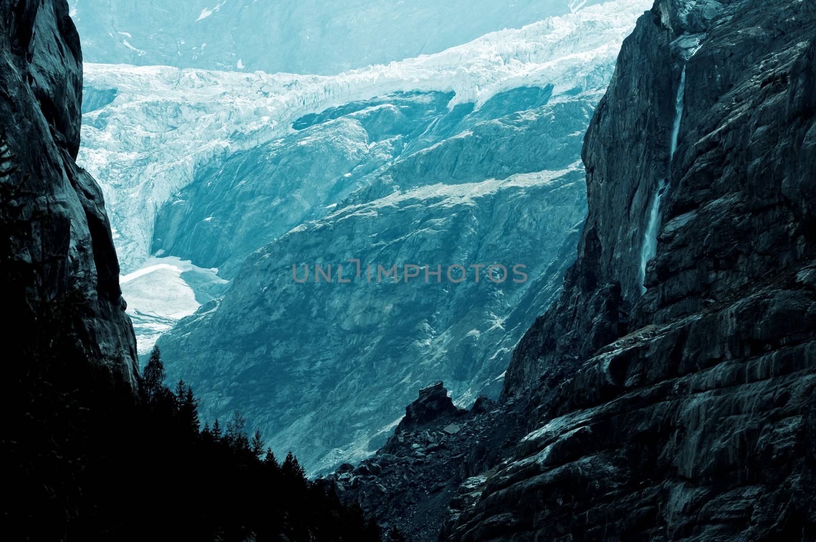 The Alps in Switzerland, high peaks steep valleys, Swiss Alps in Berner Oberland