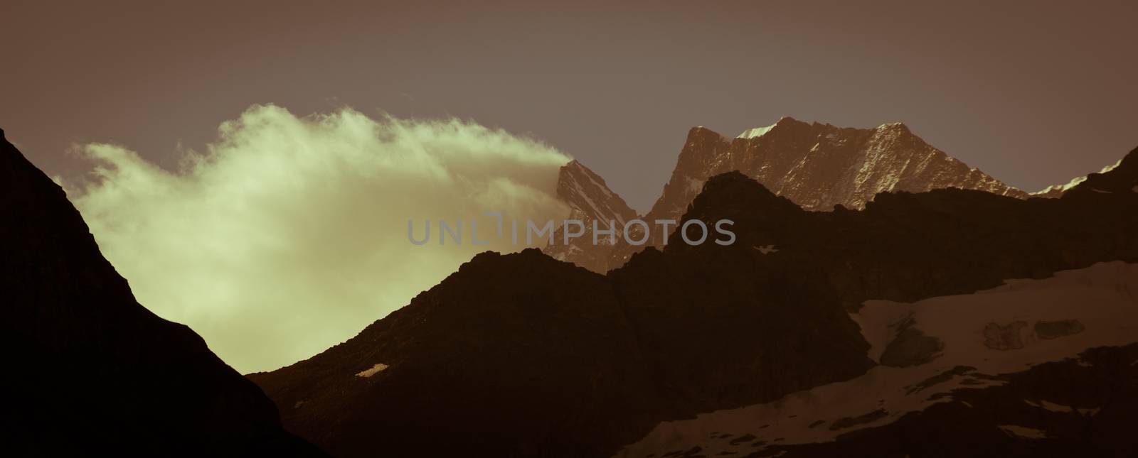 The Alps in Switzerland, high peaks steep valleys, Swiss Alps in Berner Oberland