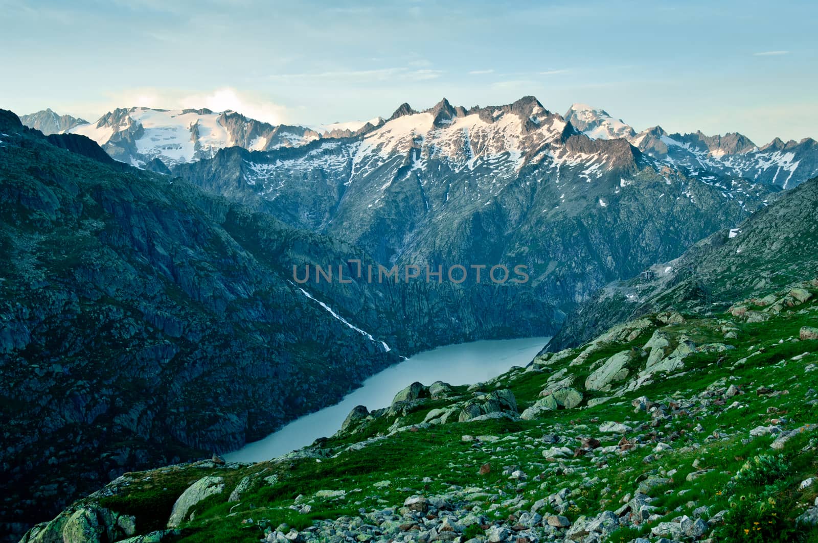 Grimselpass in Bernese Alps connects Bern and Valais