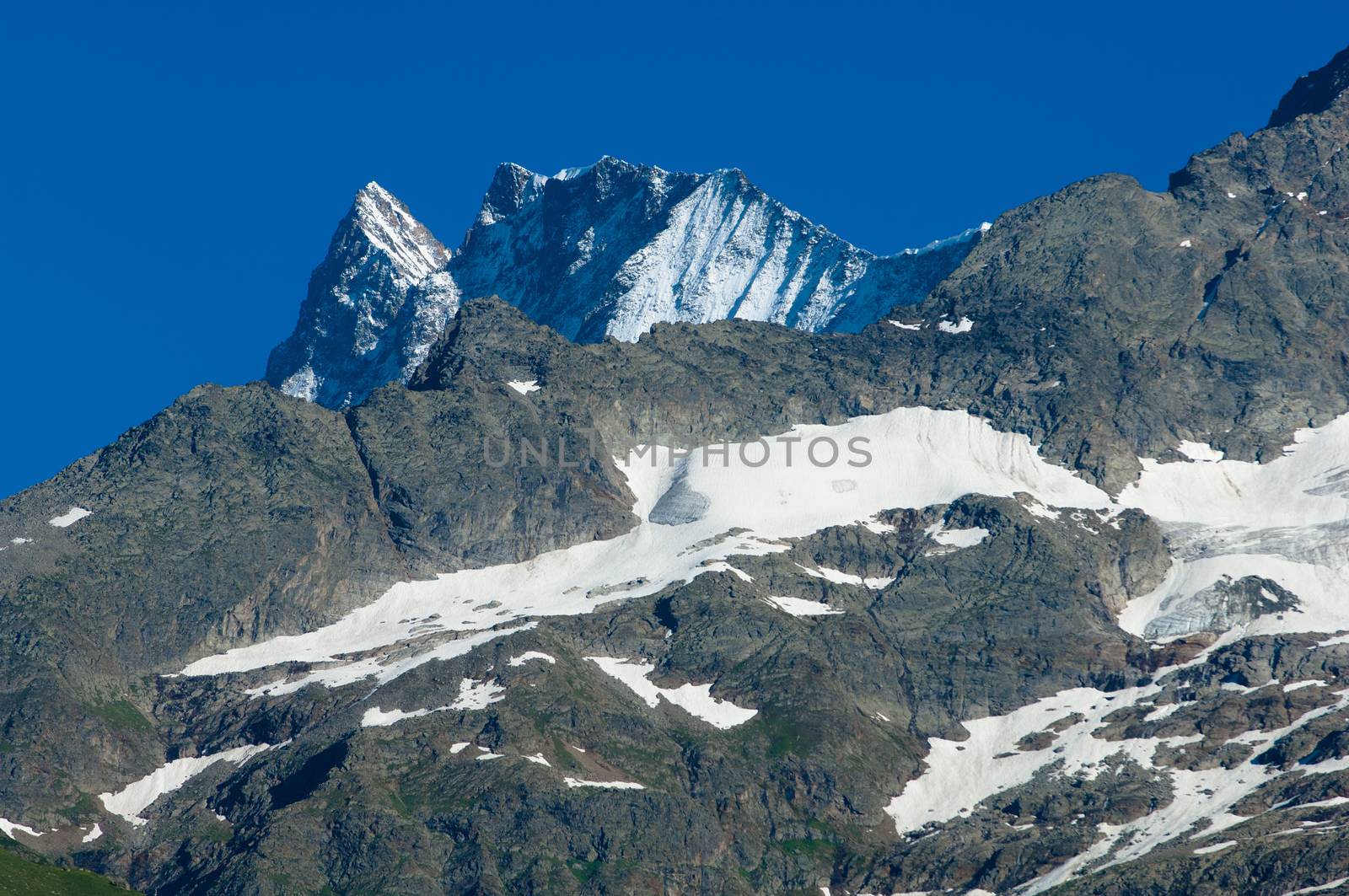 The Alps in Switzerland, high peaks steep valleys, Swiss Alps in Berner Oberland