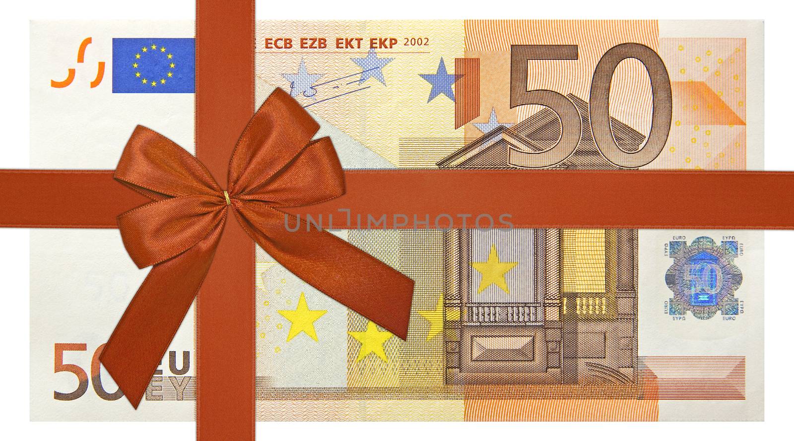 50 Euro banknote with red ribbon