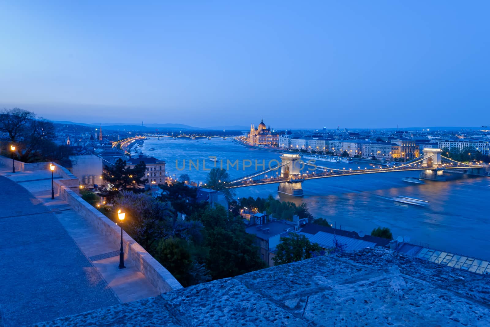 Budapest view with Chain Bridge and Parliament Building