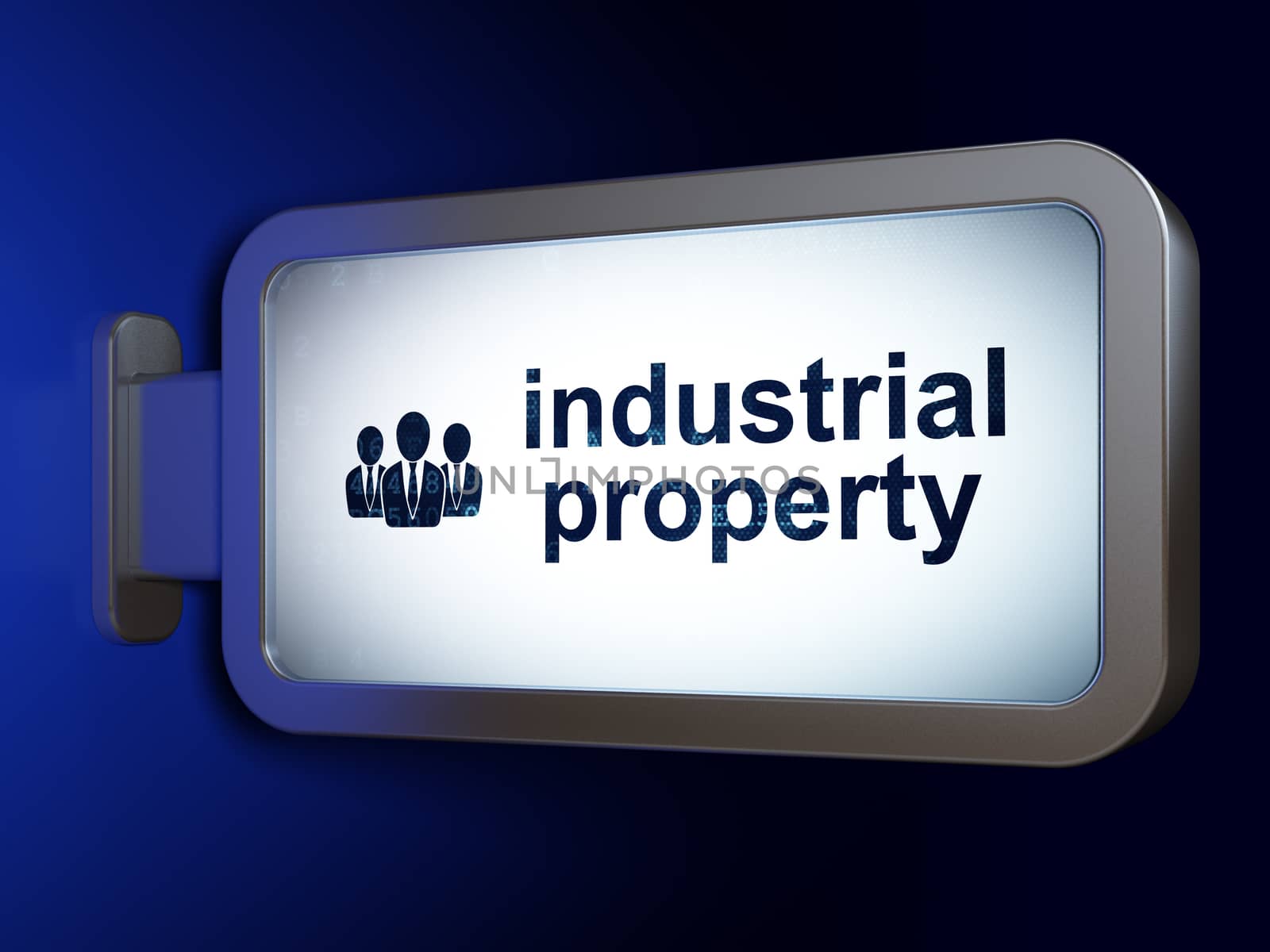Law concept: Industrial Property and Business People on advertising billboard background, 3D rendering