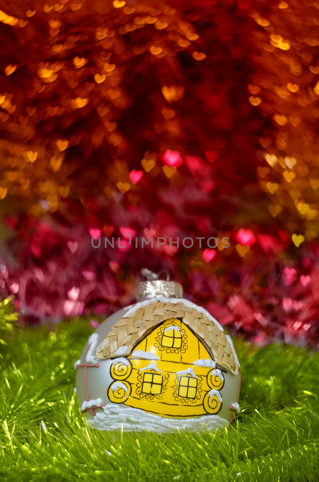 Christmas decorations and Bokeh in the shape of hearts. by Gaina