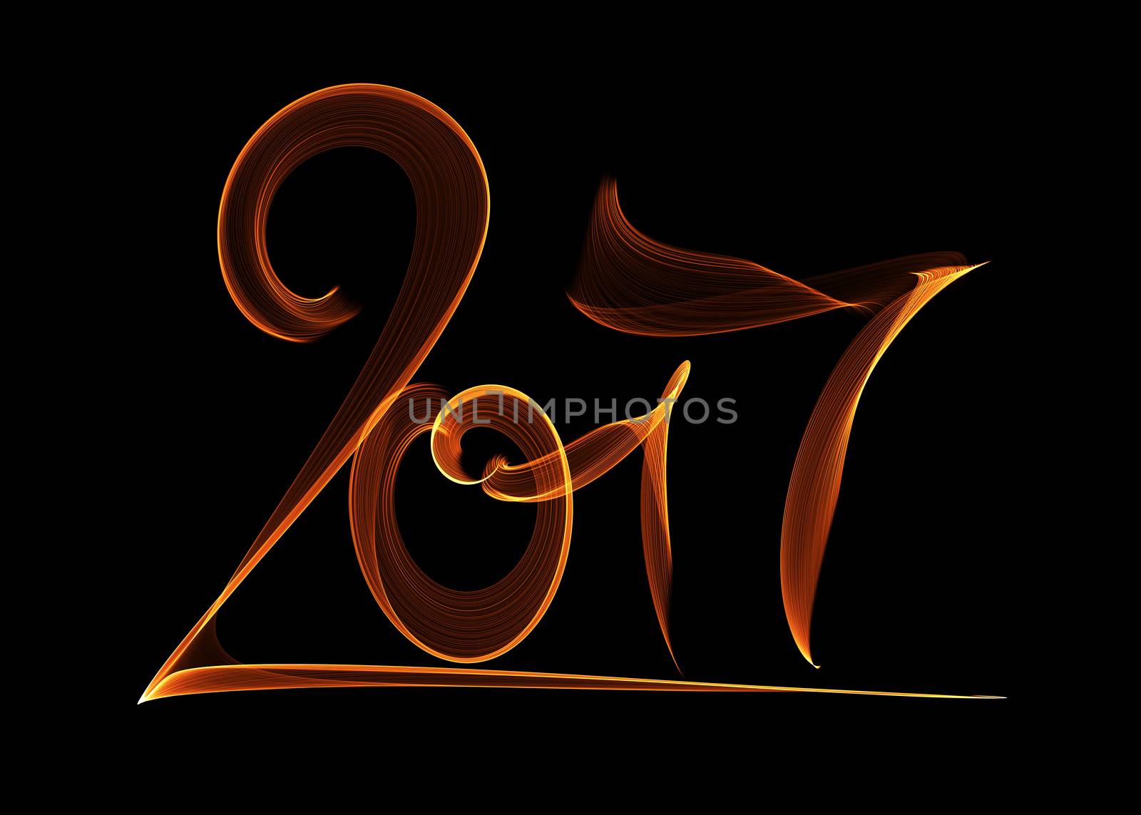 Happy new year 2017 isolated numbers lettering written with fire flame or smoke on black background.