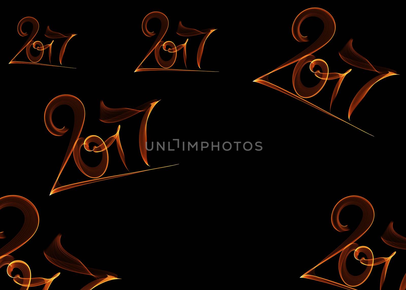 Happy new year 2017 isolated numbers lettering written with fire flame or smoke on black background by skrotov