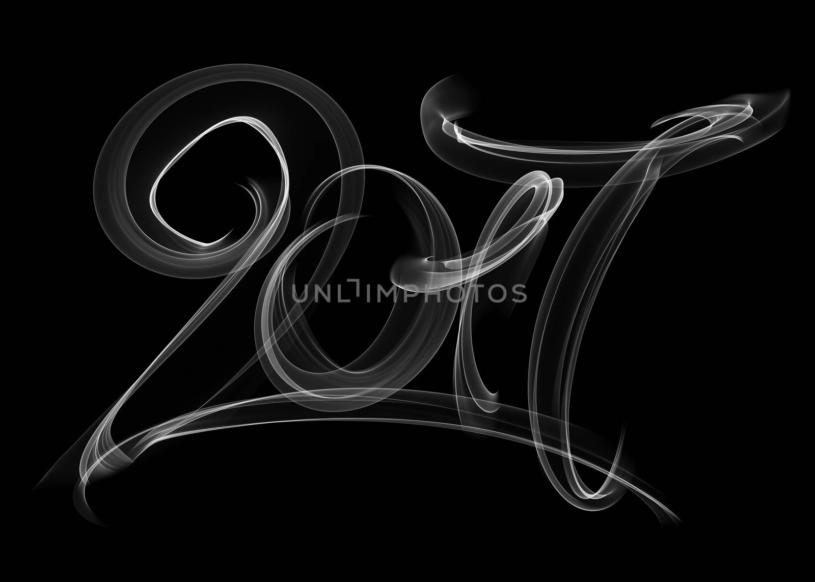 Happy new year 2017 isolated numbers lettering written with white fire flame or smoke on black background by skrotov