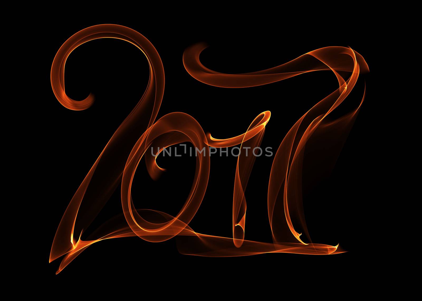 Happy new year 2017 isolated numbers lettering written with fire flame or smoke on black background by skrotov