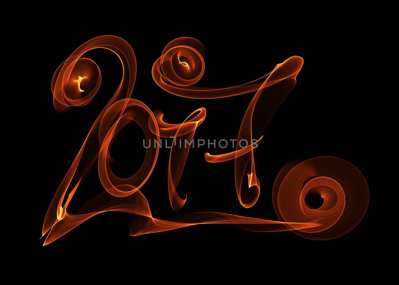 Happy new year 2017 isolated numbers lettering written with fire flame or smoke on black background by skrotov