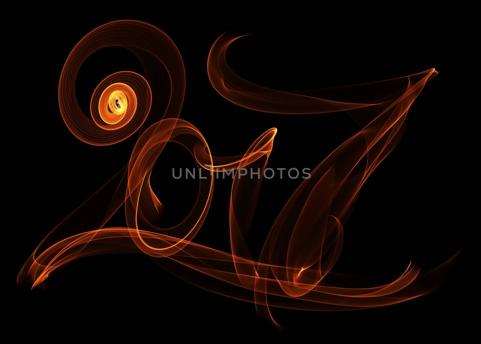 Happy new year 2017 isolated numbers lettering written with fire flame or smoke on black background by skrotov