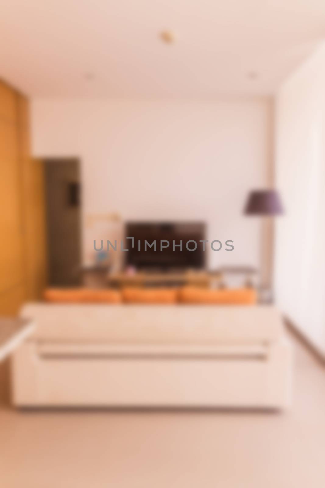 Abstract blur of small living room modern style villa, Thailand