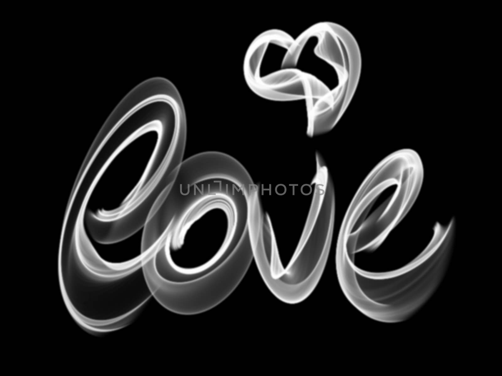 Love isolated word lettering and heart written with fire flame or smoke on black background by skrotov