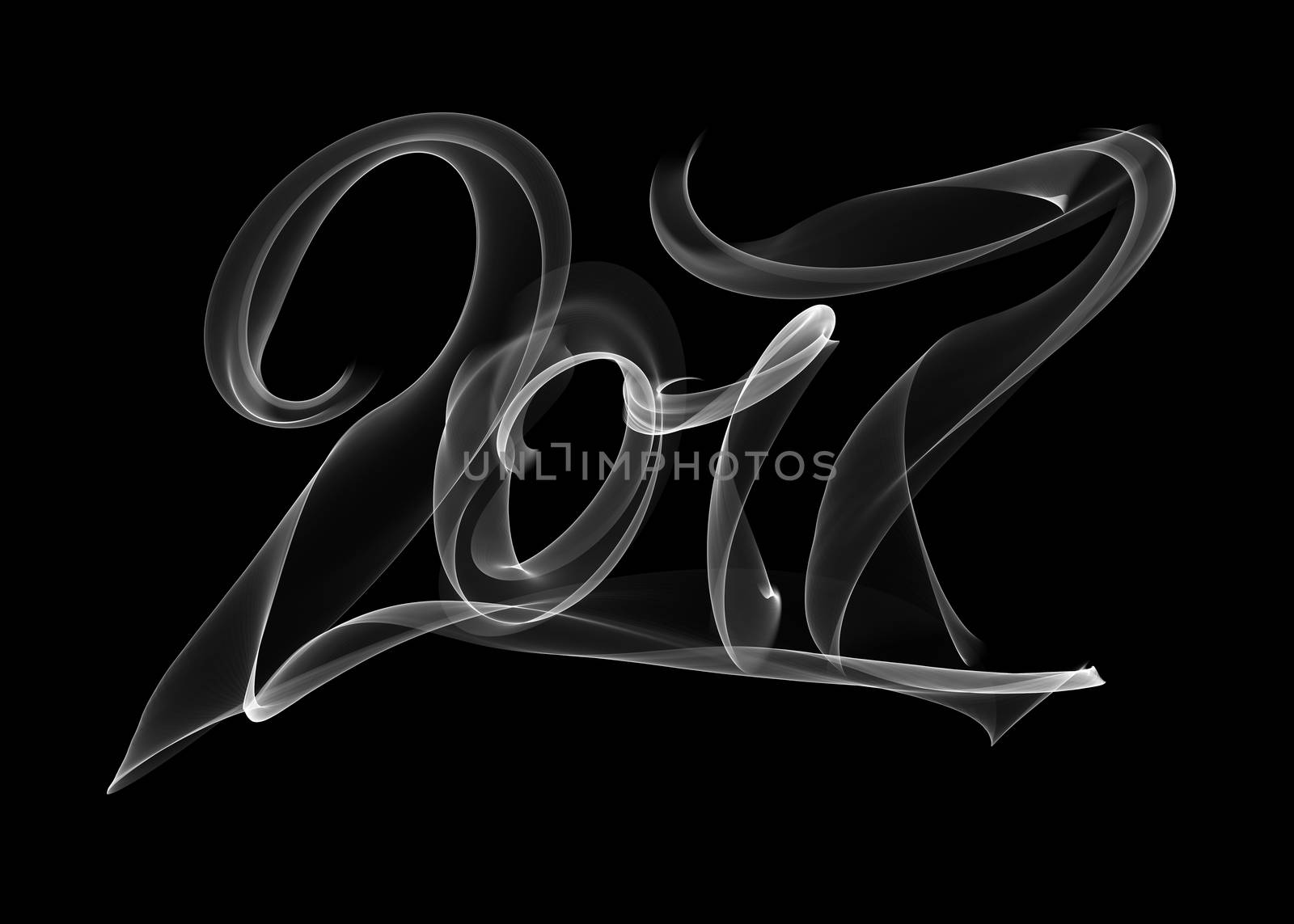Happy new year 2017 isolated numbers lettering written with white fire flame or smoke on black background by skrotov