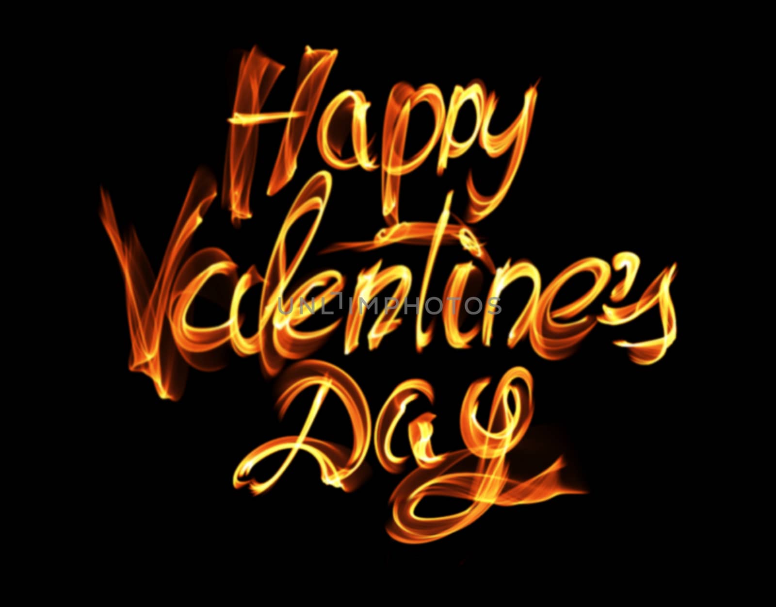 Happy Valentines day isolated words lettering written with fire flame or smoke on black background by skrotov