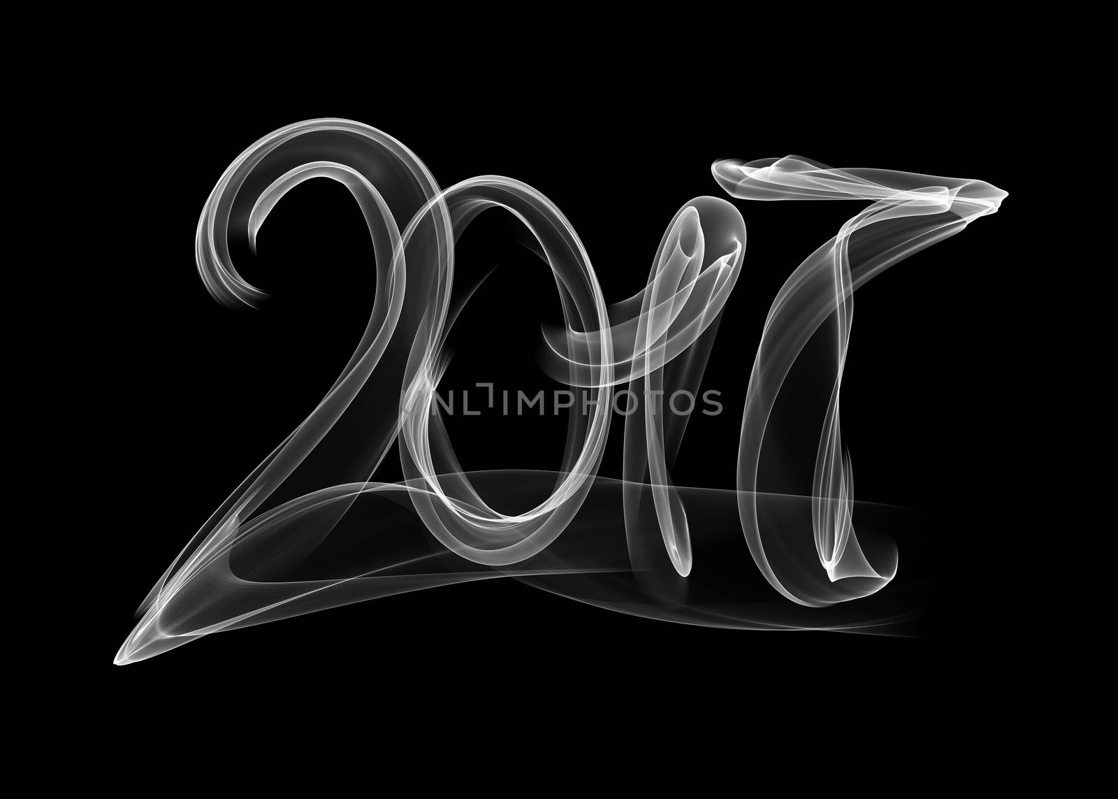 Happy new year 2017 isolated numbers lettering written with white fire flame or smoke on black background by skrotov