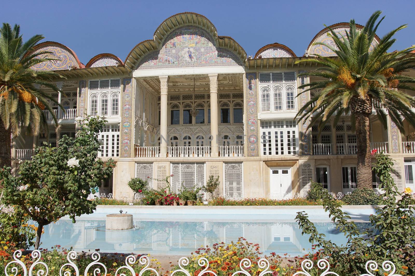 SHIRAZ, IRAN - OCTOBER 7, 2016: Beautiful palace within the Eram Garden on October 7, 2016 in Shiraz, Iran, Asia