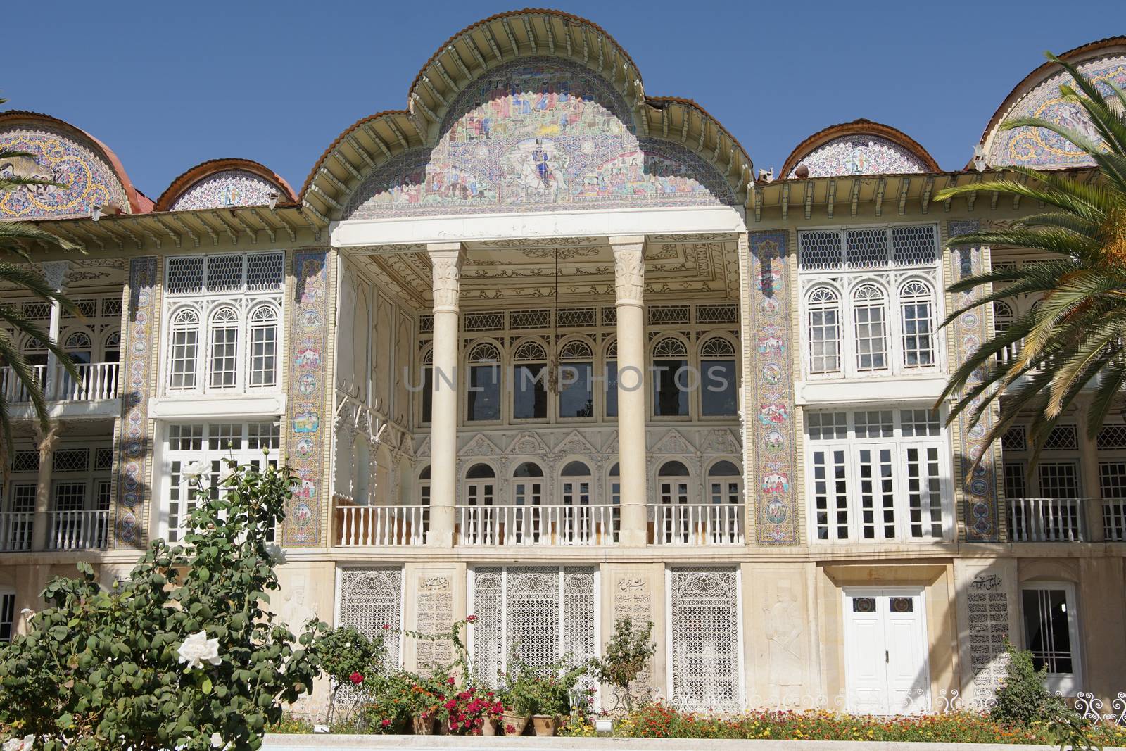 SHIRAZ, IRAN - OCTOBER 7, 2016: Beautiful palace within the Eram Garden on October 7, 2016 in Shiraz, Iran, Asia