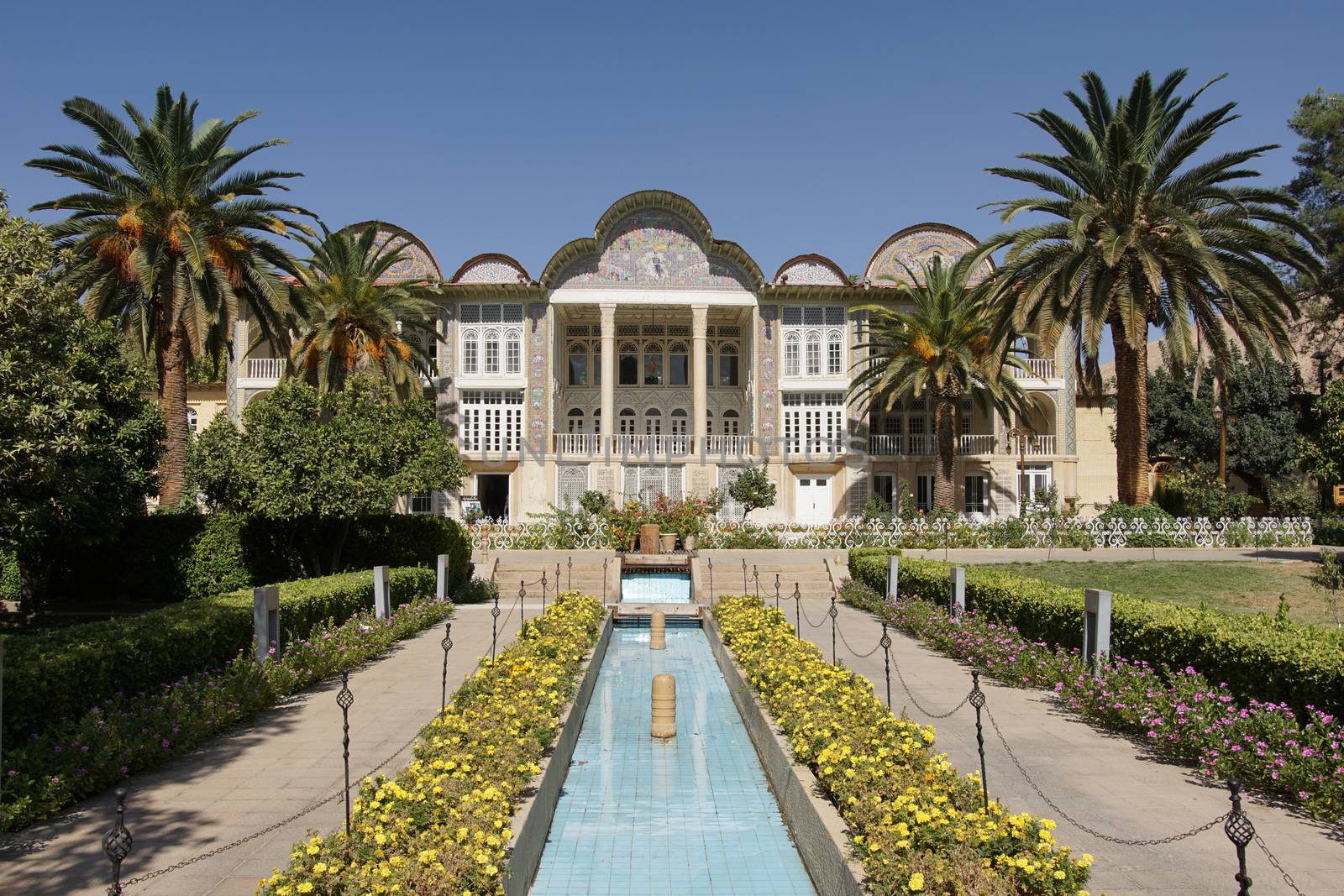 SHIRAZ, IRAN - OCTOBER 7, 2016: Beautiful palace within the Eram Garden on October 7, 2016 in Shiraz, Iran, Asia