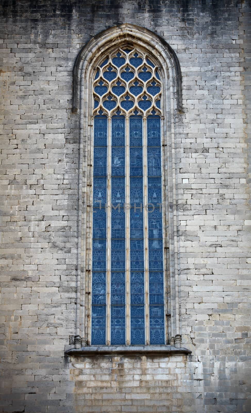 Church stained glass window view from outside