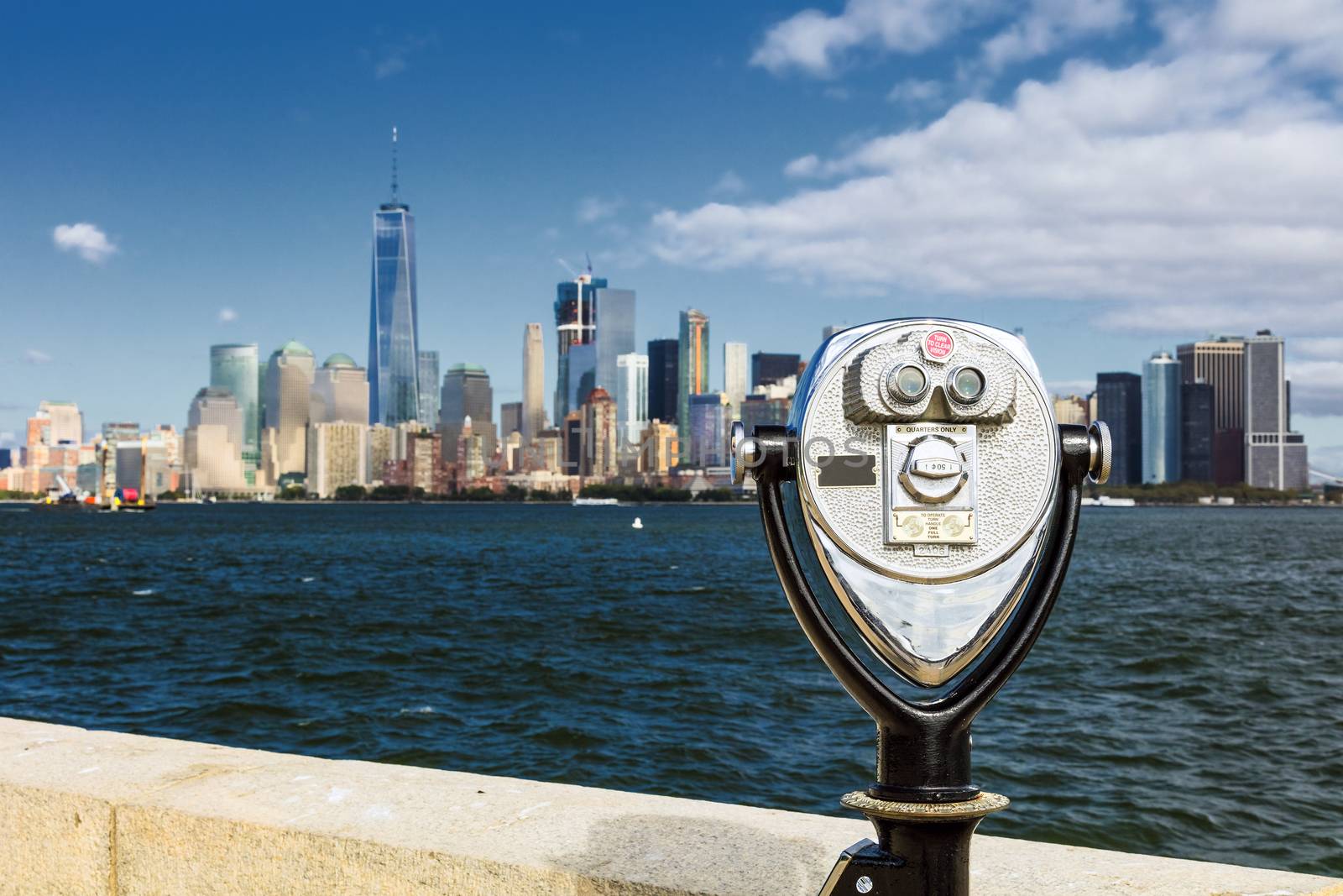 The New York City skyline at afternoon with the Binocular and the Freedom tower