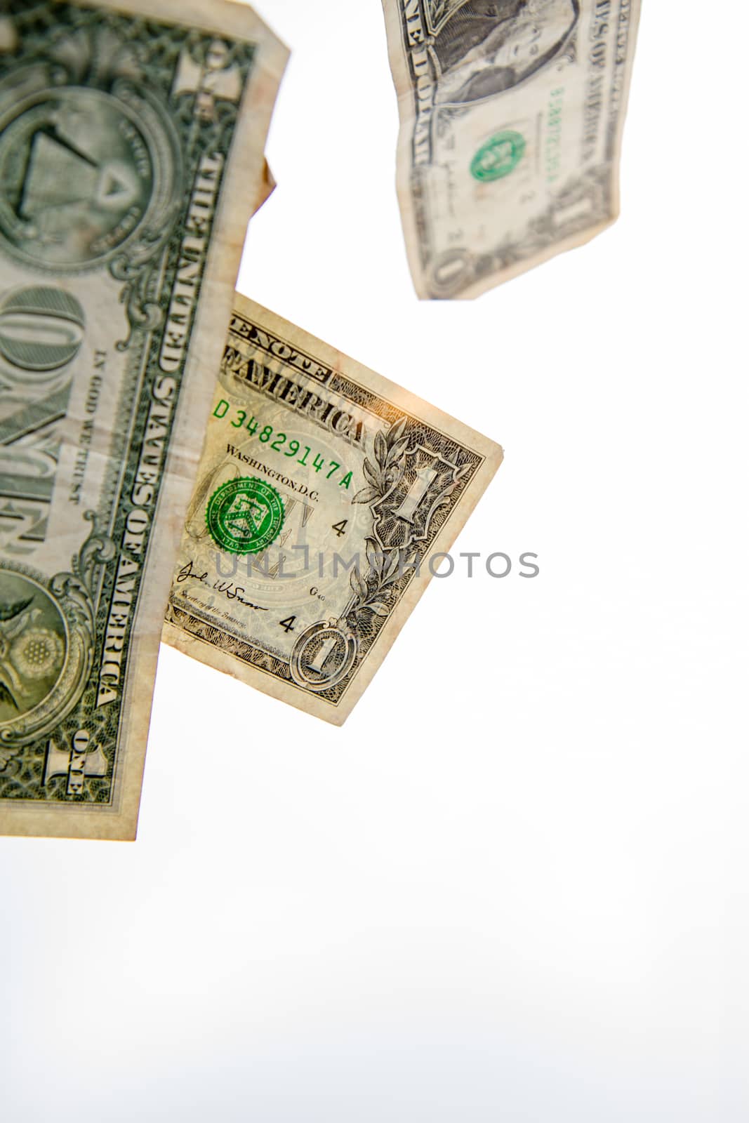 American one dollar bill notes falling down