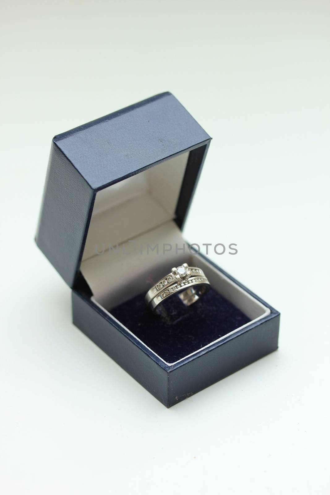 Diamond channel set engagement ring and wedding band in white gold