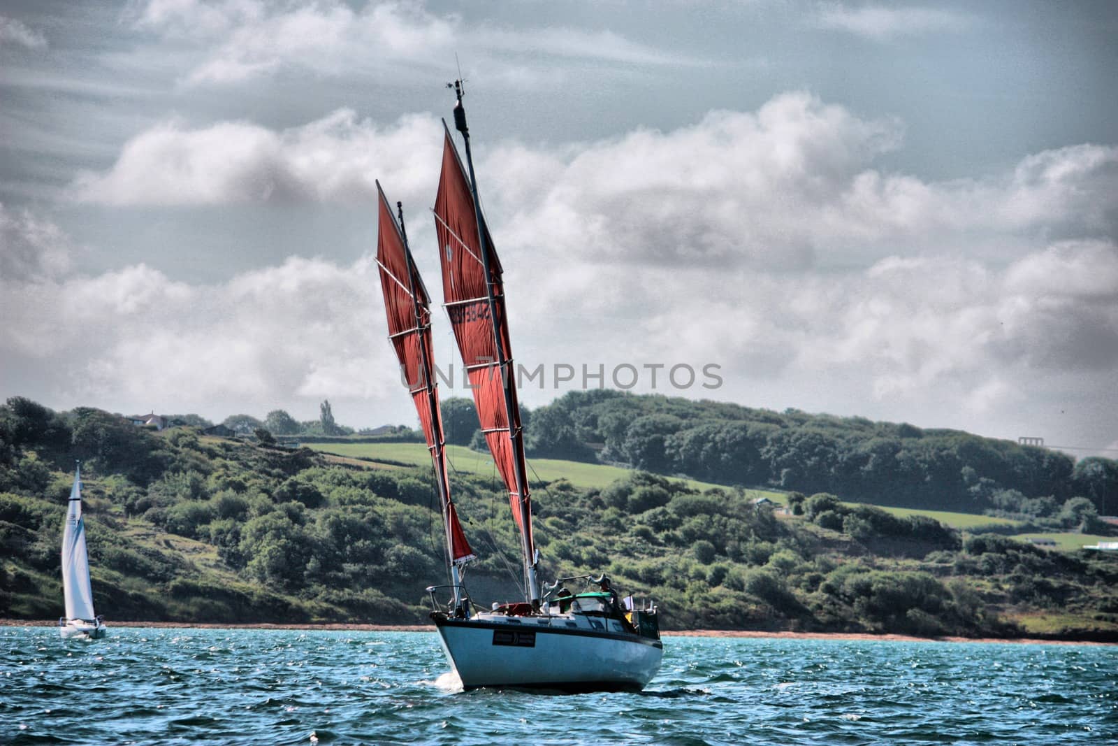 Sailing boats at sea during the round the Island Race by chrisga