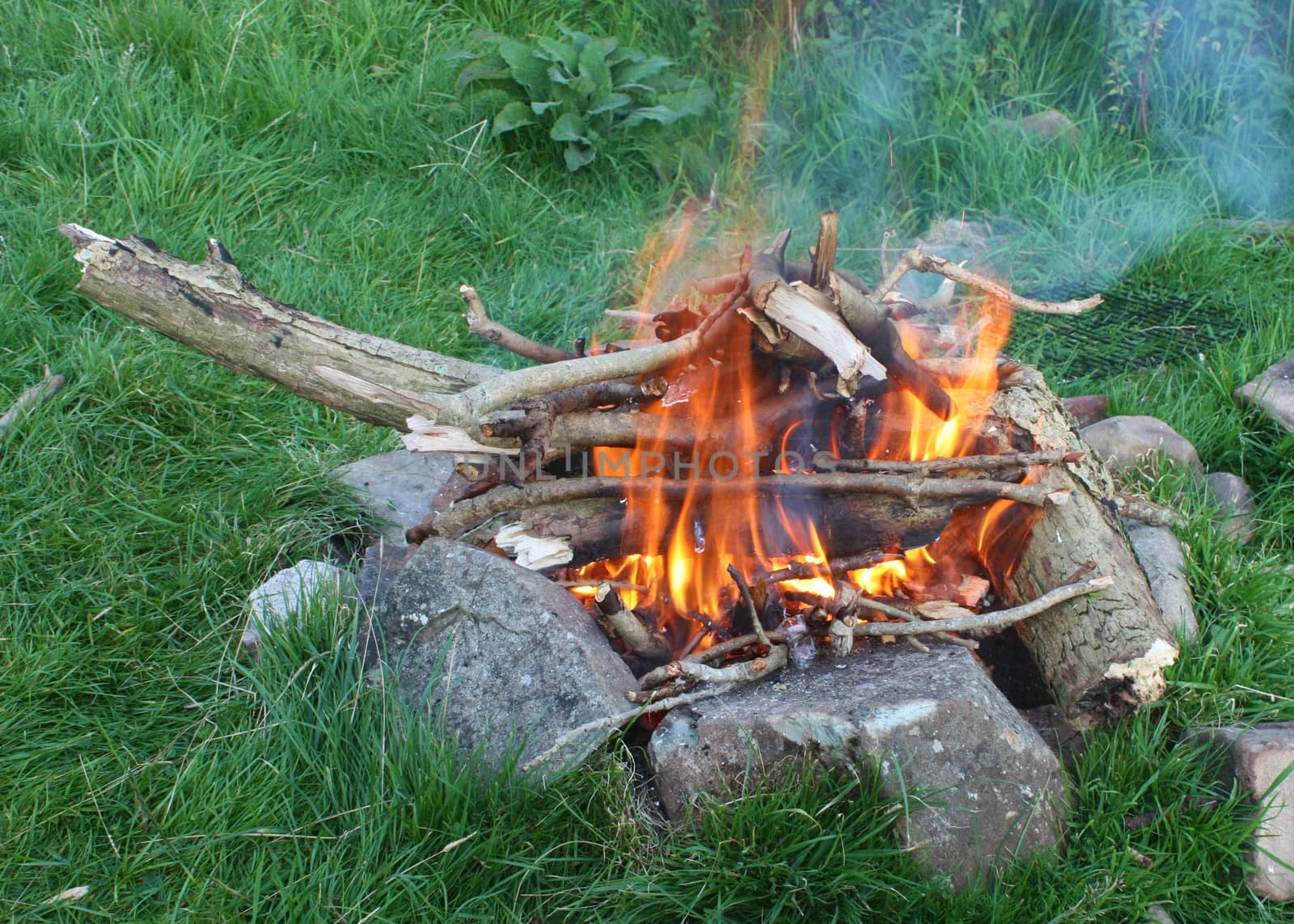 Bright Orange Flames in an open fire by chrisga