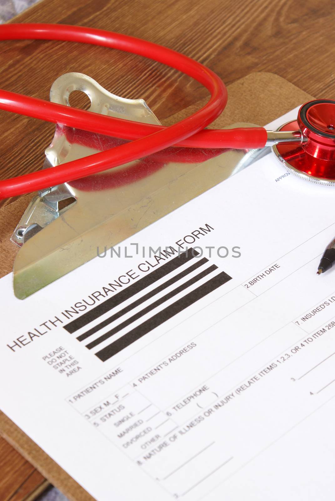 A closeup of a blank health insurance claim form for a patients information.