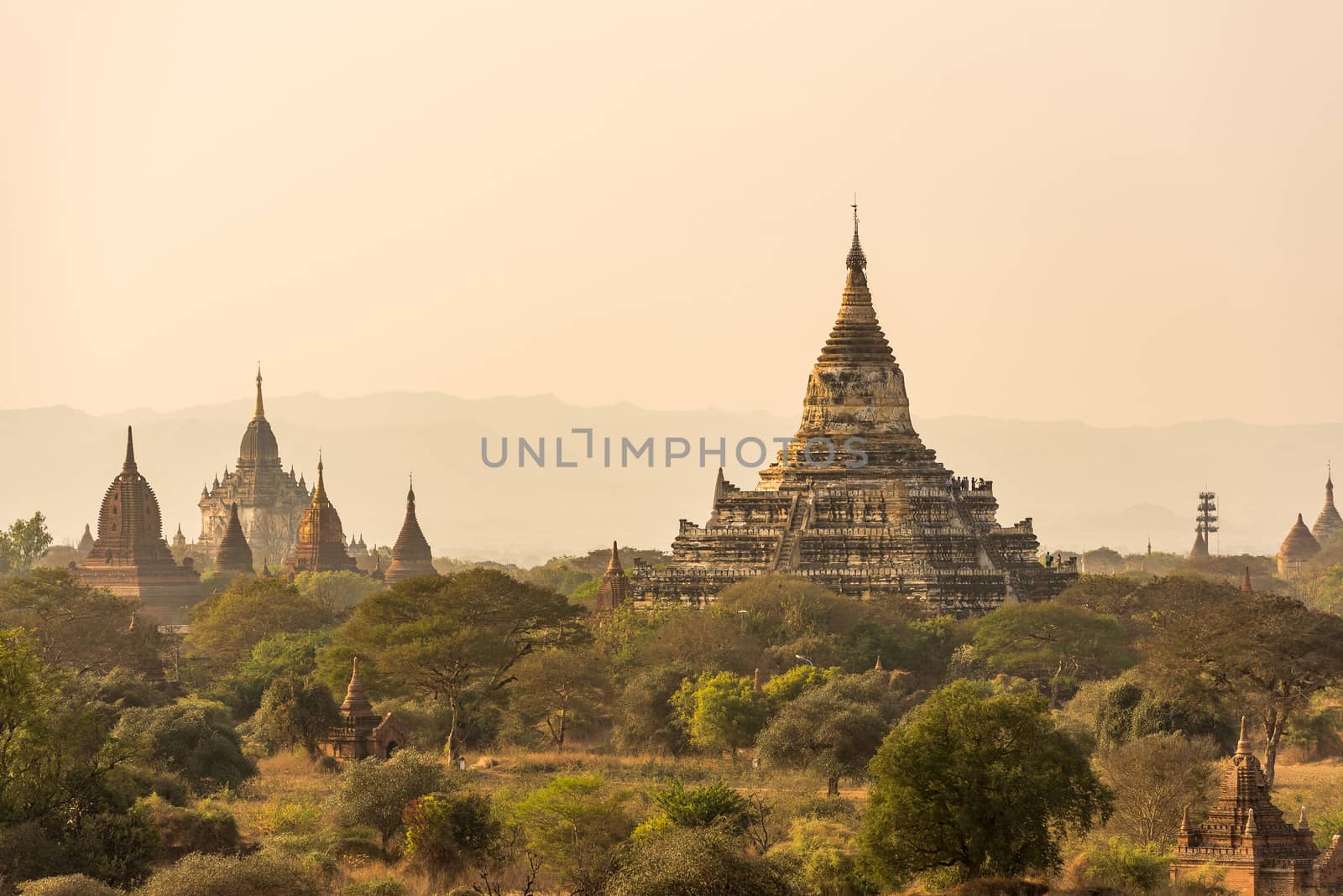 Shwesandaw pagoda the famous place to take sunrise photo in  Bagan,Myanmar