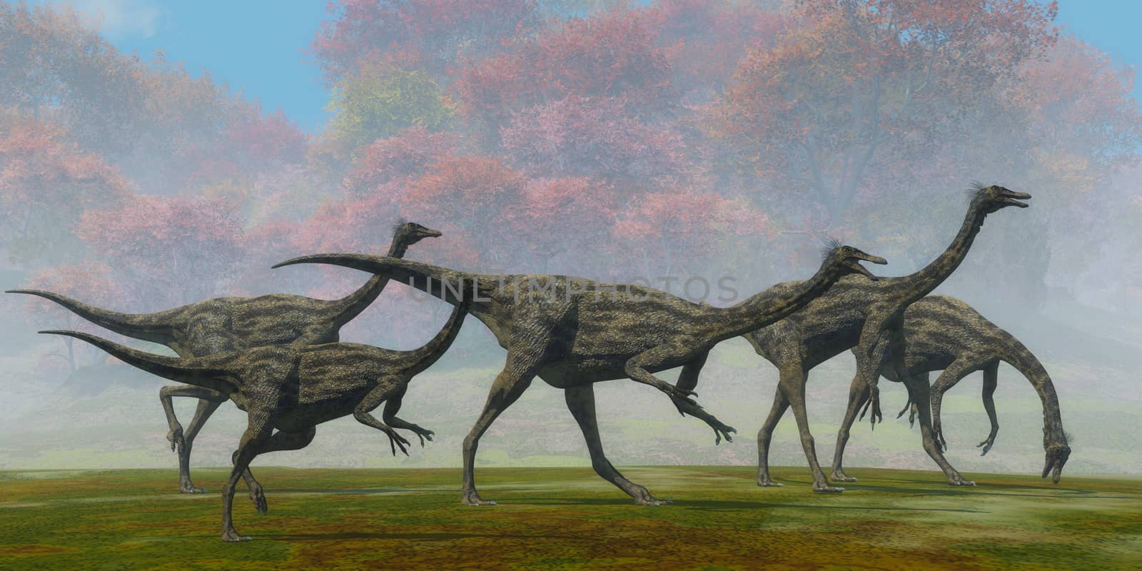 Gallimimus Dinosaur Fall Day by Catmando