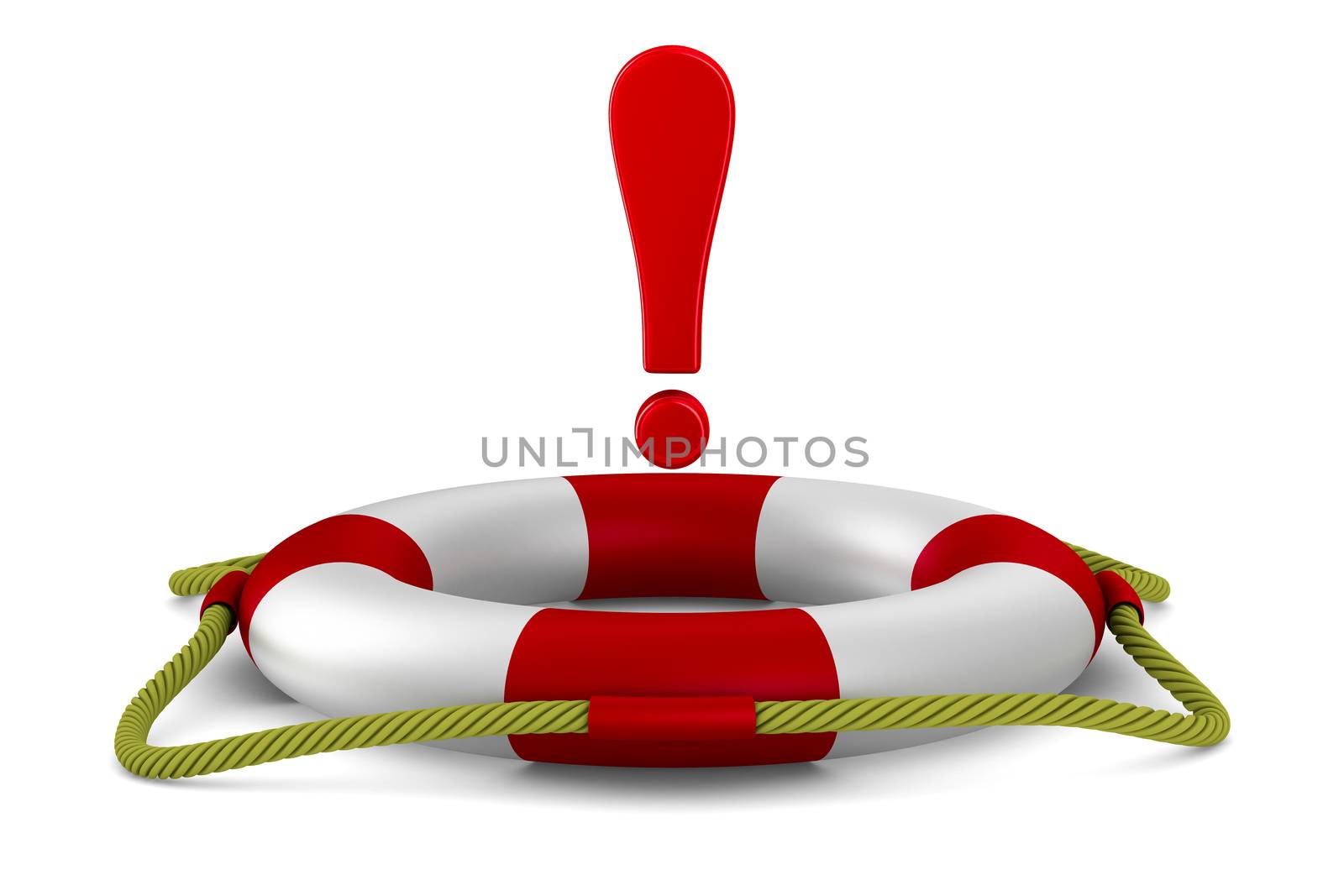 Exclamation sign into lifebuoy on white background. Isolated 3D by ISerg