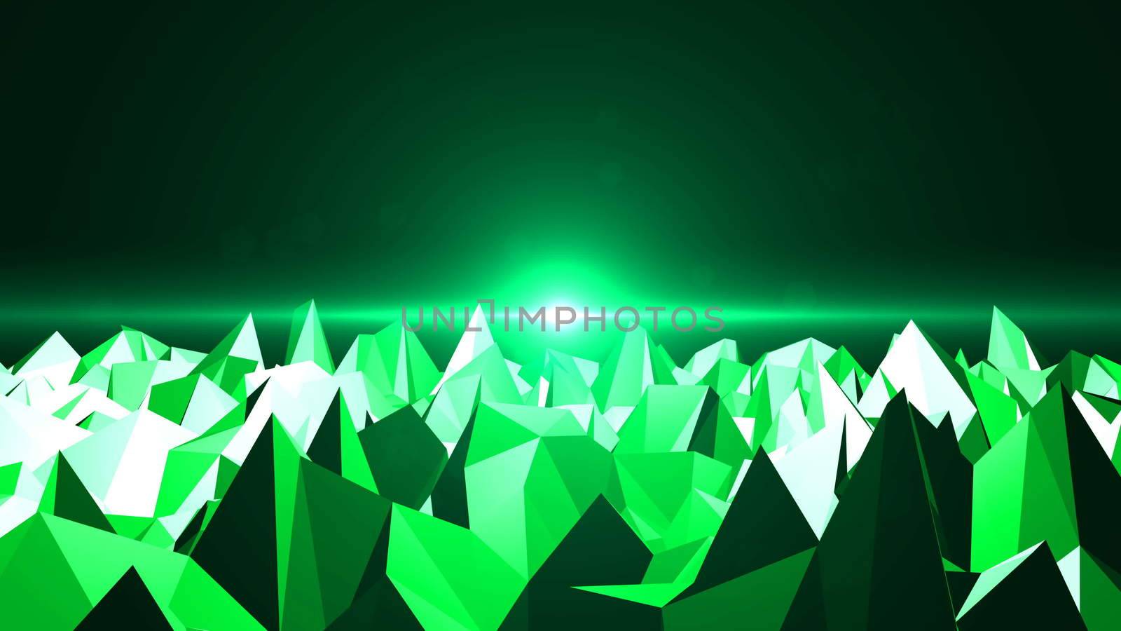 Low Poly Mountain Landscape. Digital background with flares.