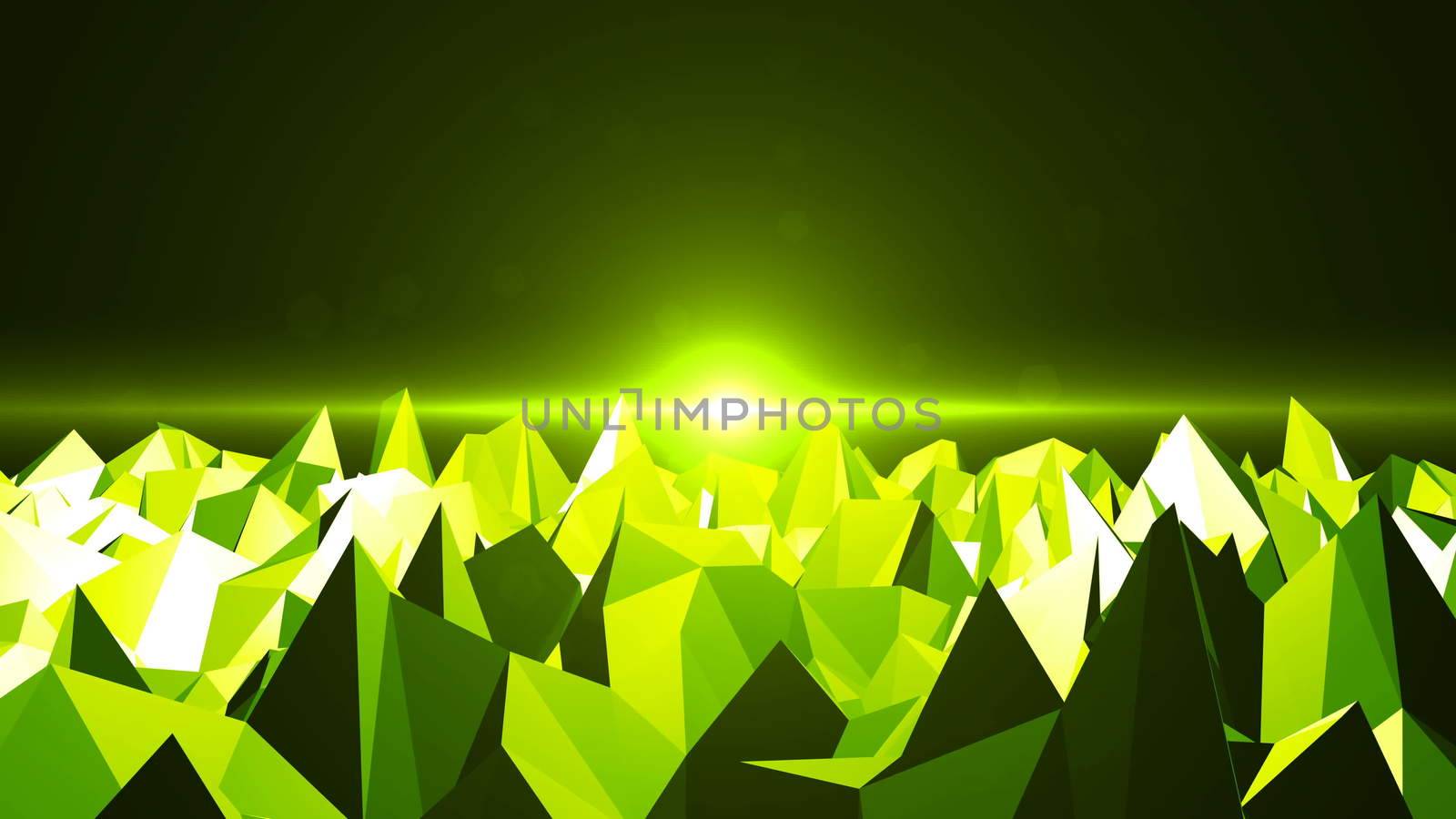 Low Poly Mountain Landscape. Digital background with flares.