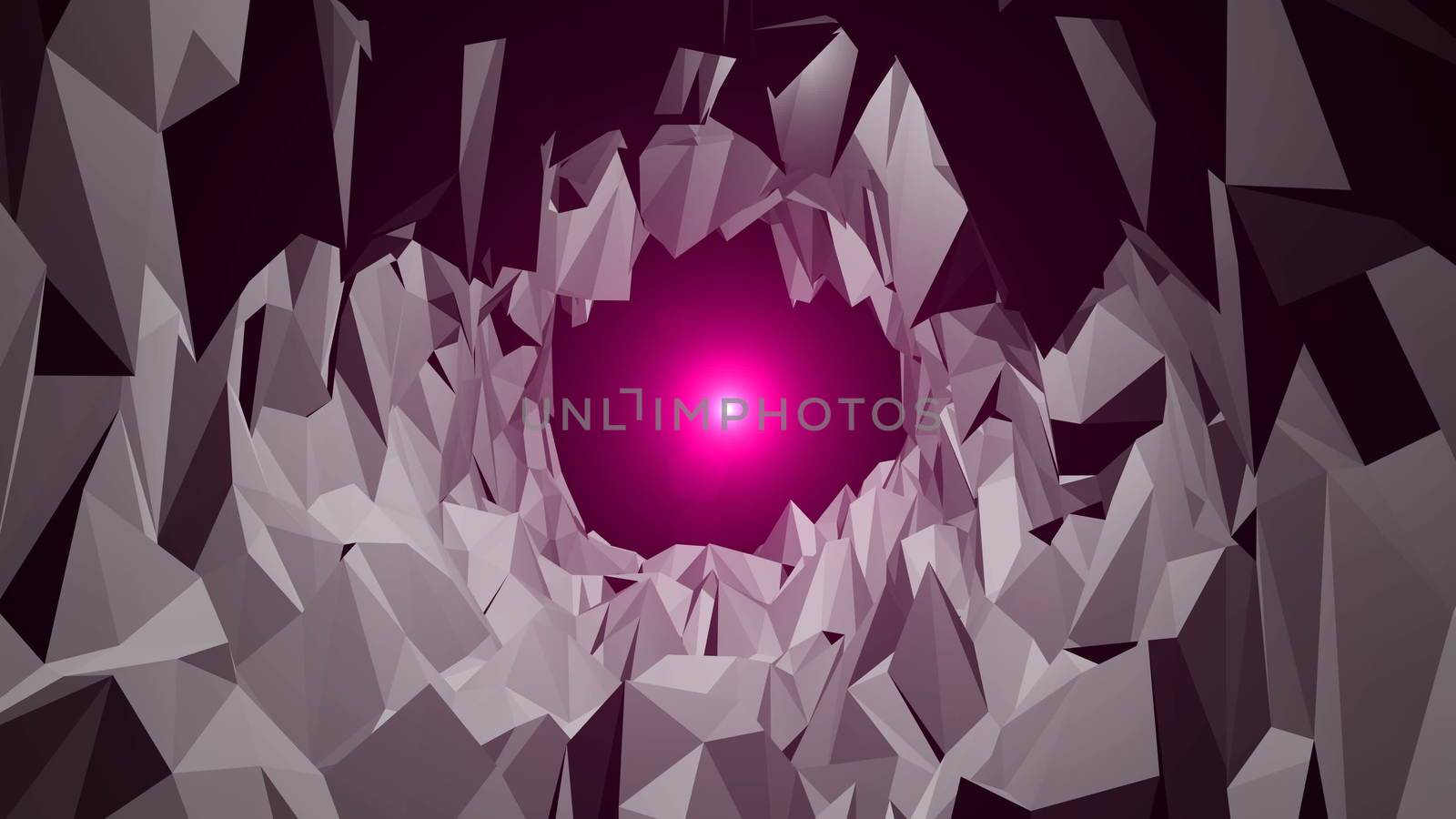 low poly tunnel with a light at the end. Polygons Waves. Background animation. Abstract 3d rendered by nolimit046