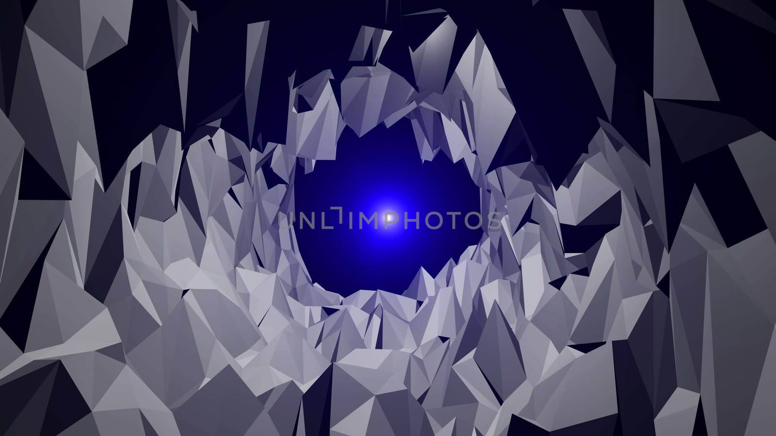 low poly tunnel with a light at the end. Polygons Waves. Background animation. Abstract 3d rendered by nolimit046