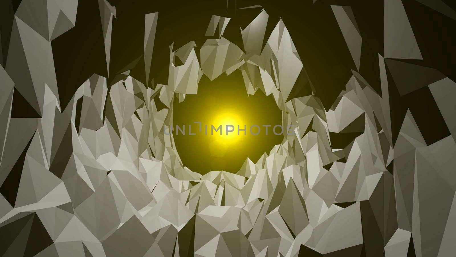 low poly tunnel with a light at the end. Polygons Waves. Background animation. Abstract 3d rendered by nolimit046