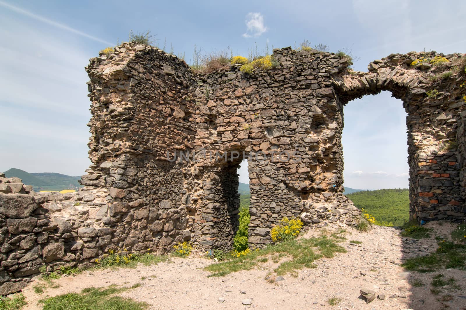 Ruins of the Kostalov Castle on Kostalov Hill, Czech republic.
Kostalov ruins are of the ruins of the castle fortified type from the 14th century about 2 km north of Trebenice. It stands at the top Kostalov hill (481 m above sea level), which belongs to the western half of the Central Bohemian Highlands.