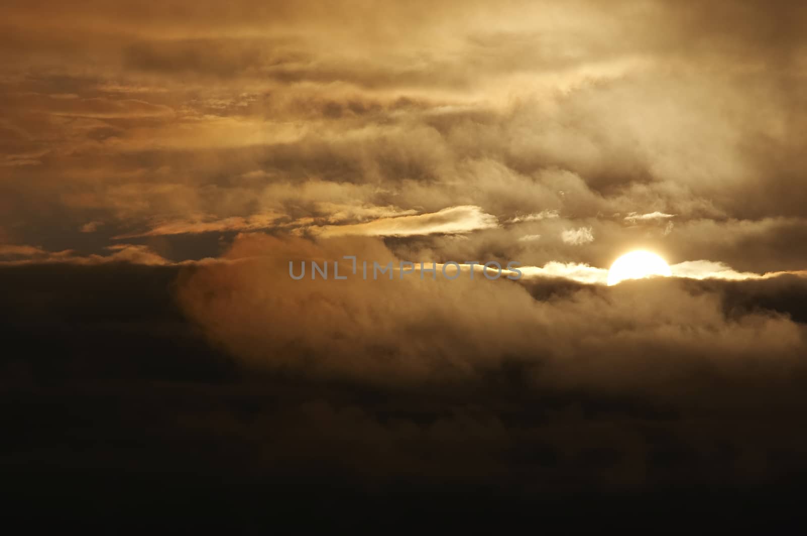 Shot of the sky and clouds at sunset after storm