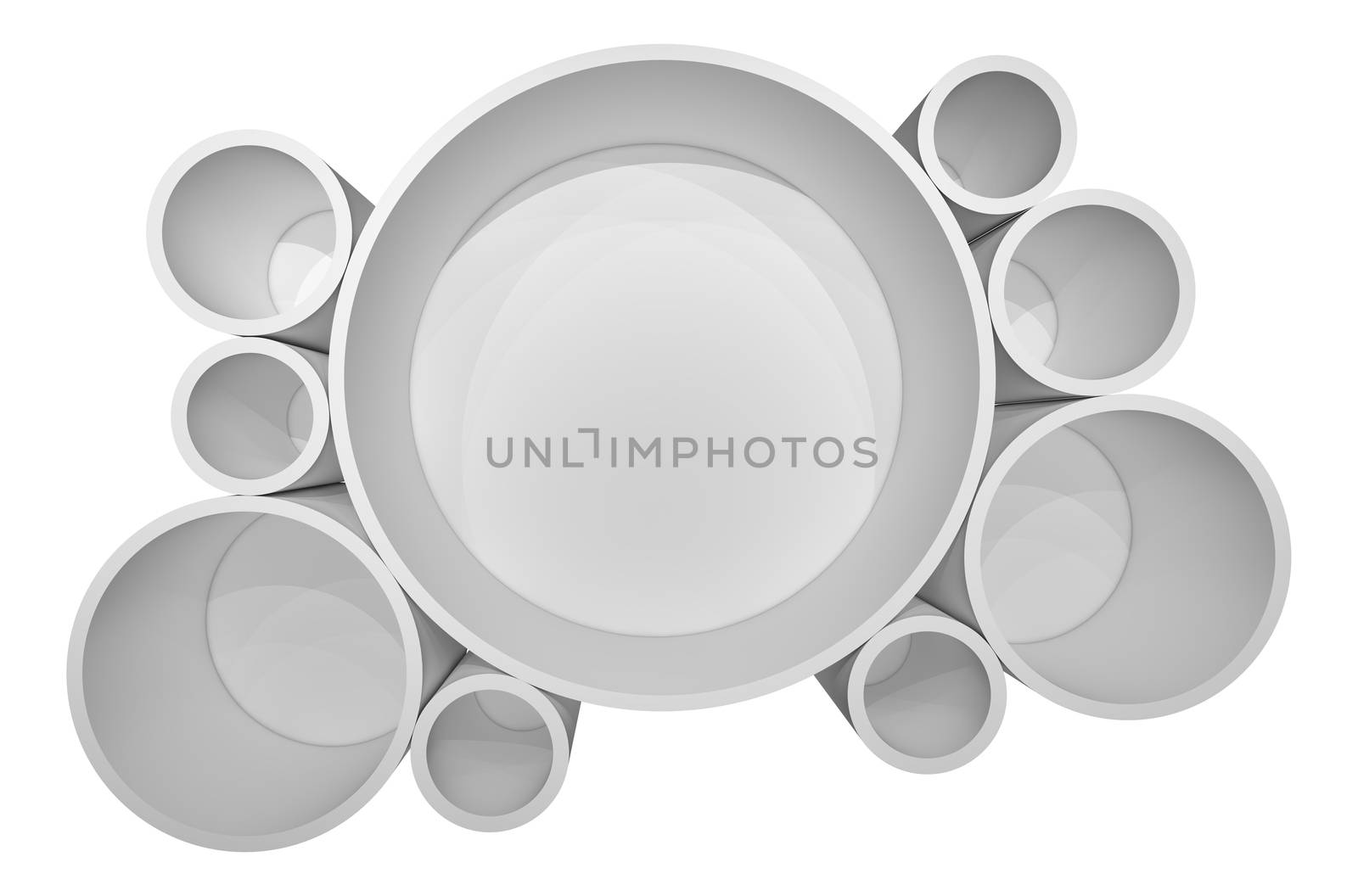 Illuminated circle white shelf for presentations. Isolated on white background. 3D illustration