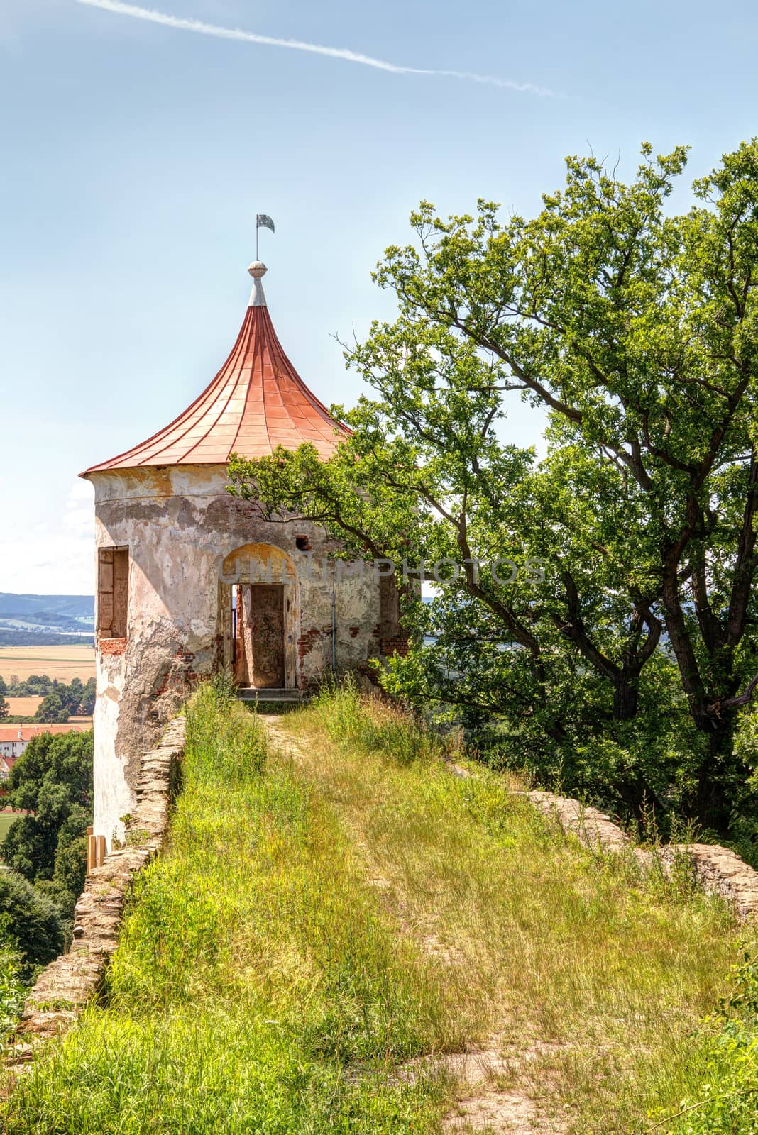 Lookout tower, originally Gothic watchtower, called The Oubliette - Dungeon on the Horsovsky Tyn castle in the palace park