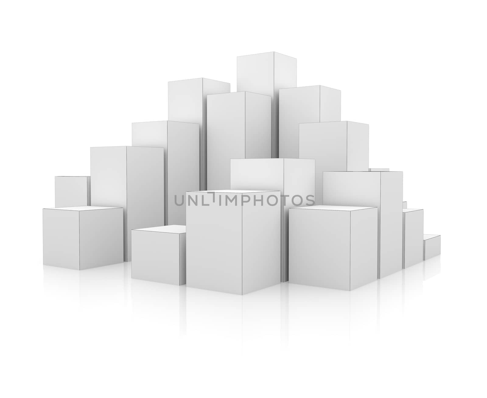 Abstract 3d illustration of white boxes. Isolated on white