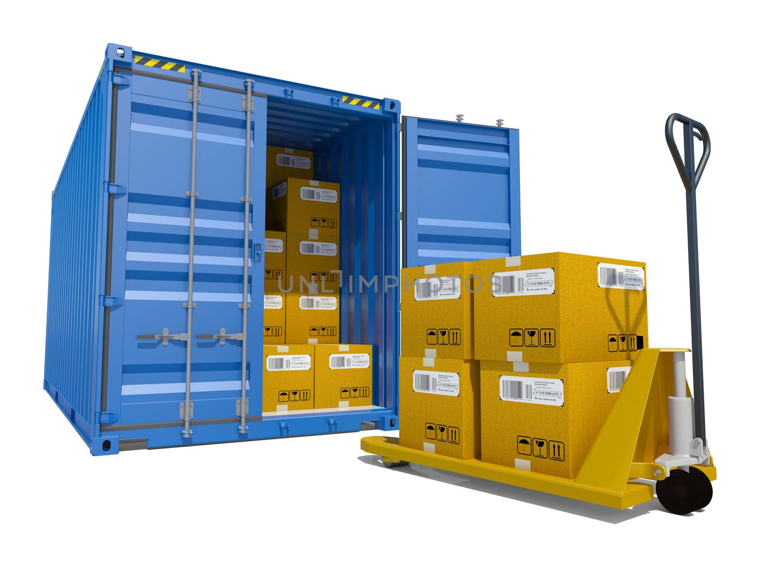Cargo container with boxes and pallet trolley by cherezoff