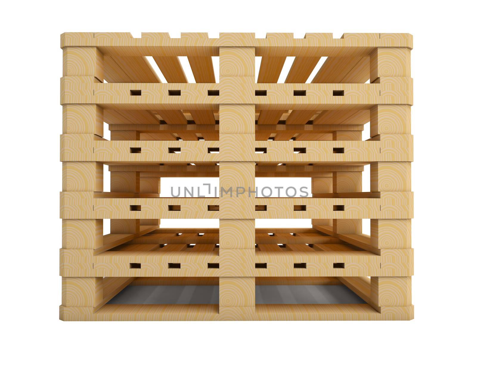 New wooden pallets isolated on white. 3D illustration