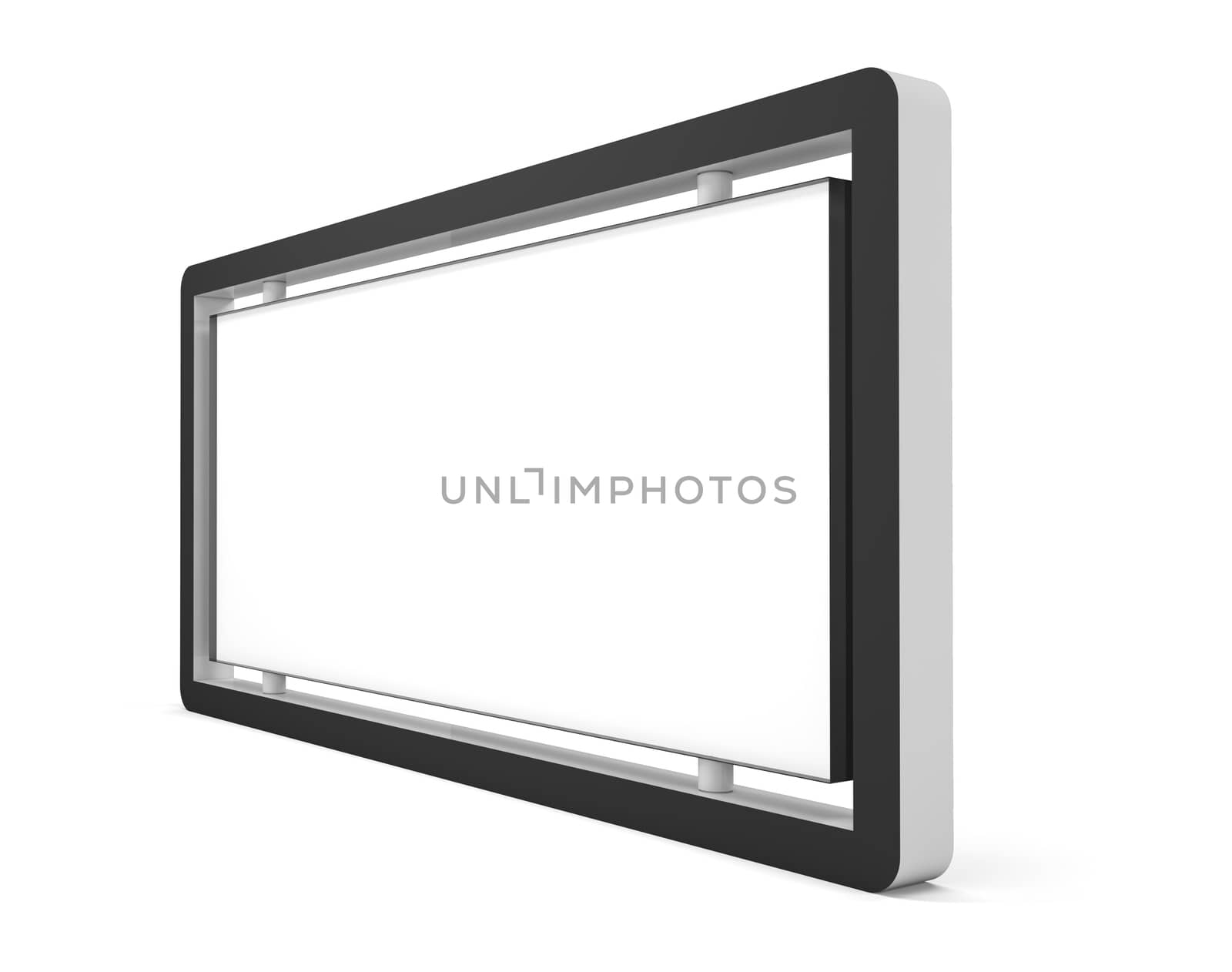 Blank billboard or lightbox on white background. Isolated. 3D illustration