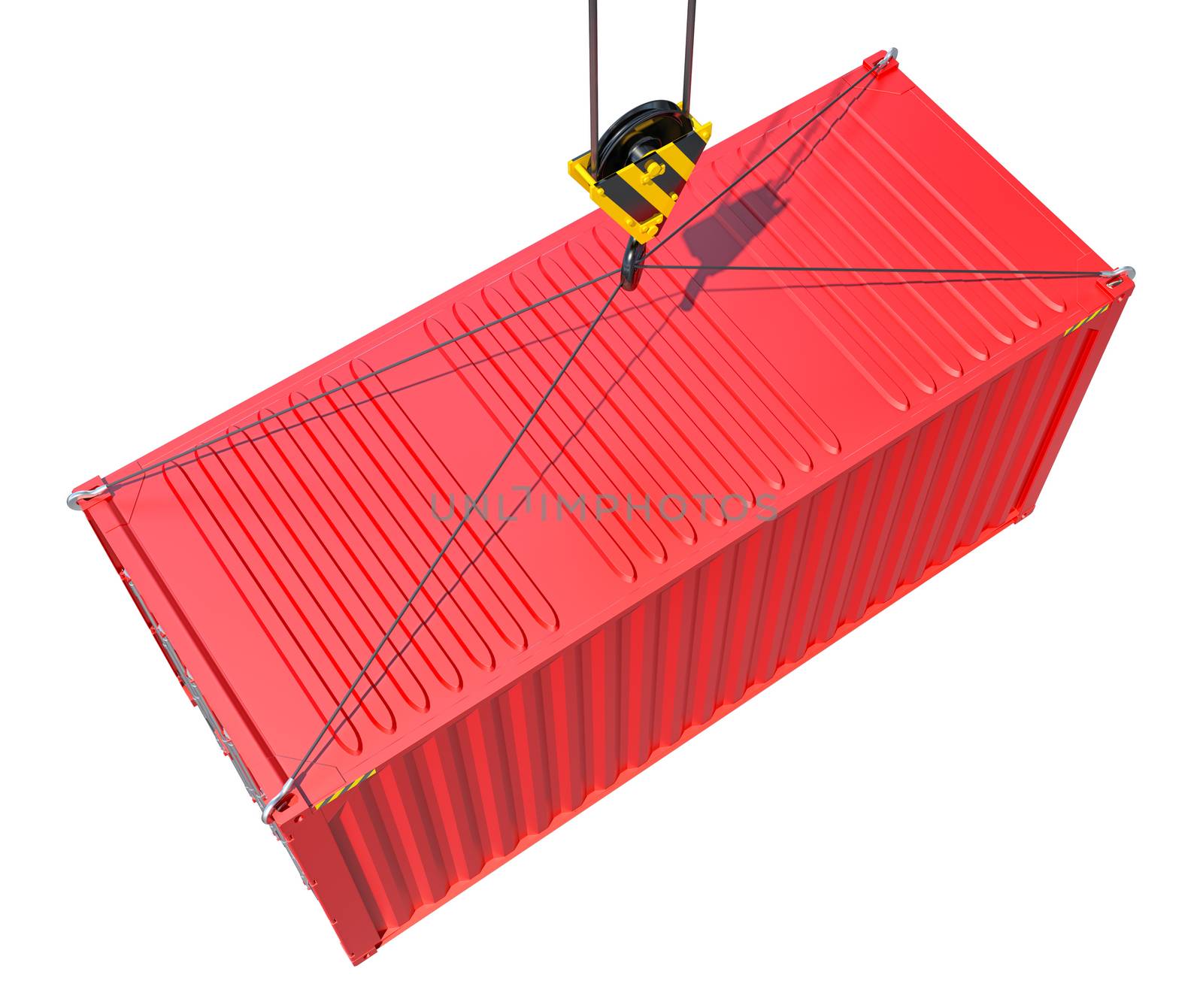 Shipping container during transport. Isolated on white. 3D rendering